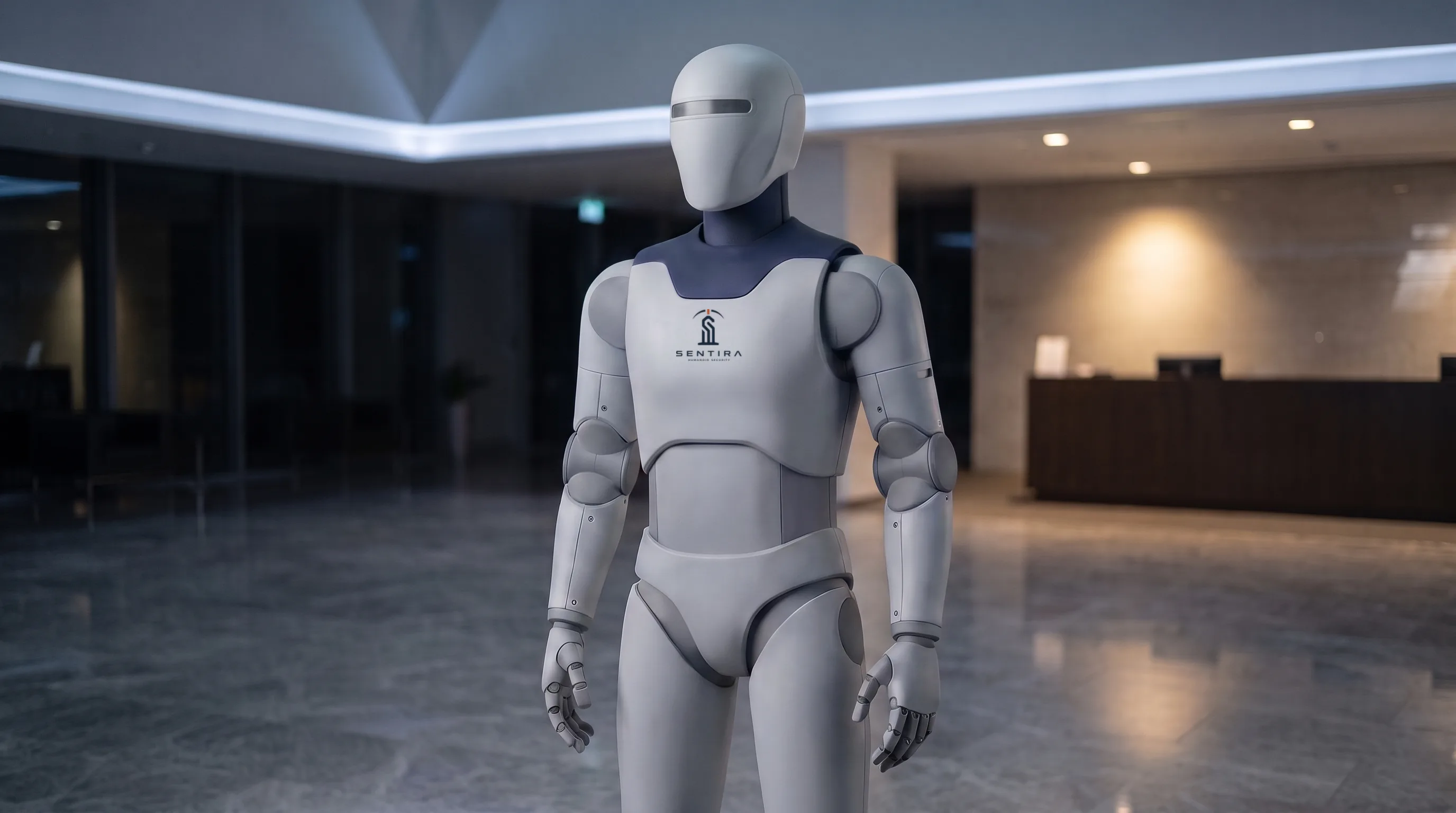 A Sentira guardian unit on patrol inside a commercial industrial building.